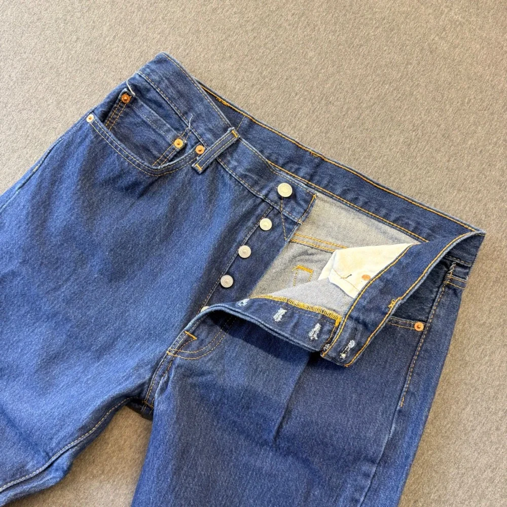 Levis 501 Original Fit Mens Dark Wash Indigo Button Fly Straight Leg Jeans 35x36